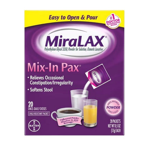 Bayer, MiraLAX Osmotic Laxative Powder Mix-In Pax, 20 Each