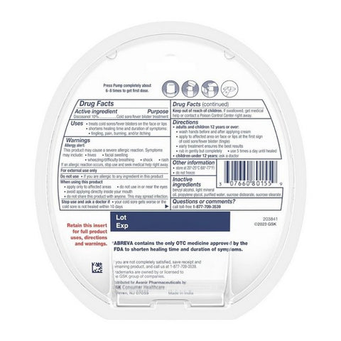 Abreva, Cold Sore-Fever Blister Treatment, 2 Grams