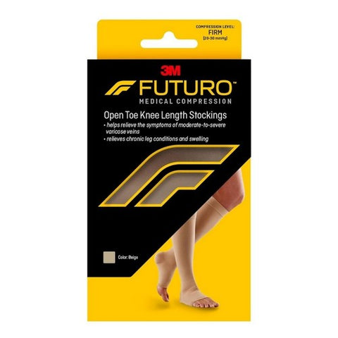 3M, Futuro Medical Compression Open Toe Knee Length Stockings Unisex Large Beige Firm, 1 Each