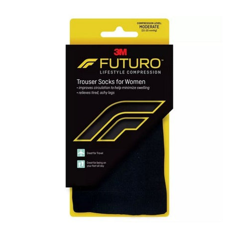Futuro, Lifestyle Compression Trouser Socks for Women Moderate Black Large, 1 Each