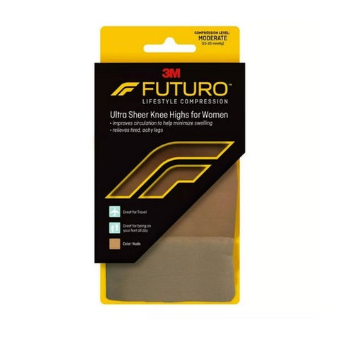 Futuro, Revitalizing Ultra Sheer Knee Highs for Women Medium Nude Moderate Compression, 1 Each