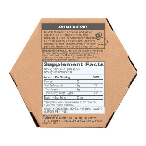 Zarbees, Zarbee'S Naturals 96% Honey Cough Soothers + Mucus, 14 Each