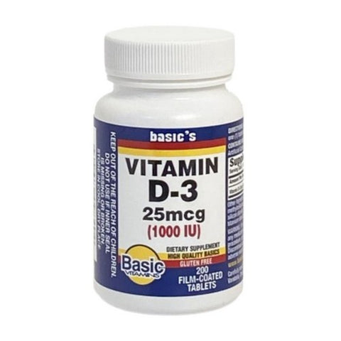 Basic Vitamins, Vitamin D-3, 1000 IU, 200 Tabs