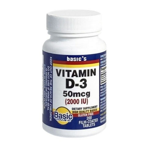 Basic Vitamins, Natural Vitamin D-3, 2000 IU, 200 Coated Tablets