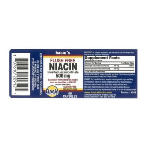 Basic Vitamins, Niacin Flush Free, 500 mg, Count of 1