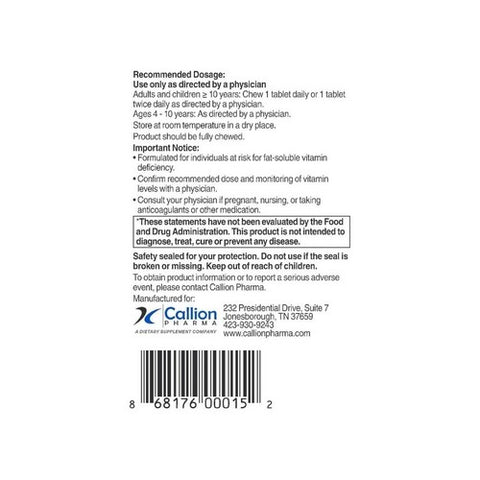 Callion Pharma, Dekas Plus Chew, 60 Tabs