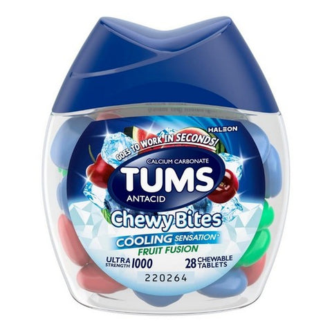 Tums, Ultra Strength 1000 Chewy Bites Cooling Sensation Fruit Fusion, 28 Tabs