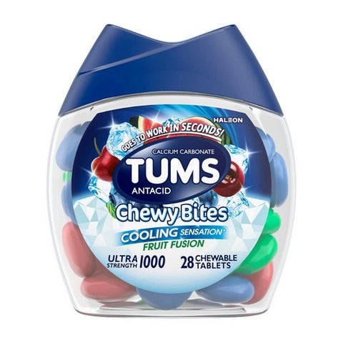 Tums, Ultra Strength 1000 Chewy Bites Cooling Sensation Fruit Fusion, 28 Tabs