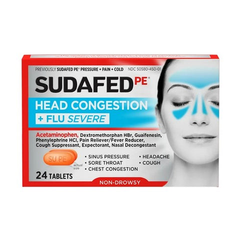 Zarbees, Sudafed PE Pressure + Pain + Cold Caplets, 24 Tabs