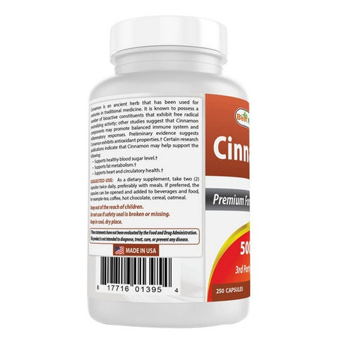 Best Naturals, Cinnamon Bark, 500 mg, 250 Caps