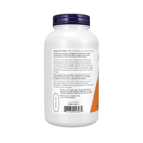 Now Foods, Omega-3 Molecularly Distilled Fish Softgels, 1000 mg, 200 Softgels