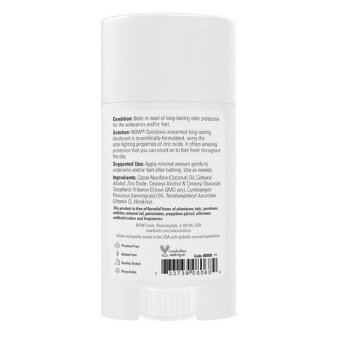 Now Foods, Long Lasting Deodorant Stick, Unscented 2.2 Oz