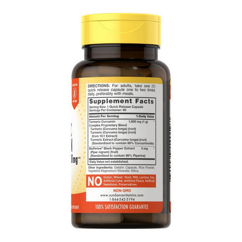 Sundance, Vitamins Standardized Turmeric Curcumin Complex Quick Release Capsules, 1000 mg, 60 Tabs