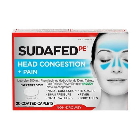 Sudafed Pe, Head Congestion + Pain Coated Caplets, 20 Each