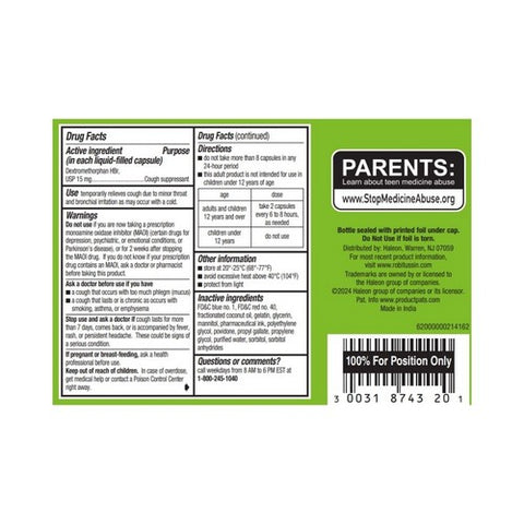 Robitussin, Lingering Cold Long-Acting Coughgels, 20 Each
