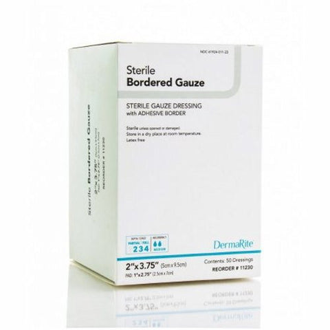 DermaRite, Adhesive Dressing DermaRite  2 X 3-1/4 Inch Gauze Square White Sterile, Box Of 50