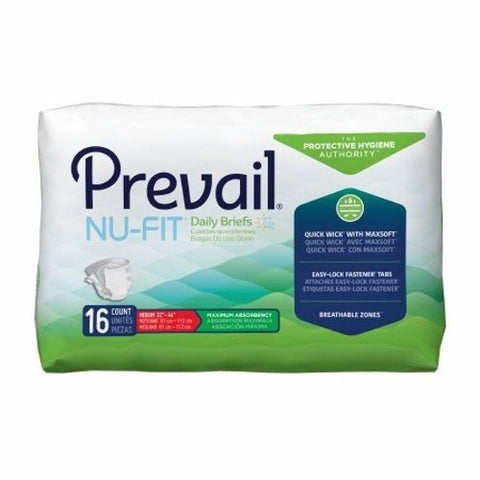 First Quality, Unisex Adult Incontinence Brief Prevail  Nu-Fit  Tab Closure Medium Disposable Heavy Absorbency, 1 Pack