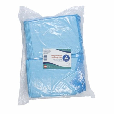 Dynarex, Underpad Dynarex  23 X 24 Inch Disposable Fluff Light Absorbency, Pack Of 100
