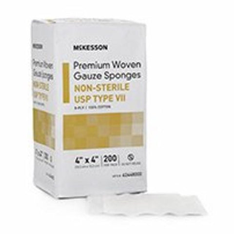 McKesson, USP Type VII Gauze Sponge McKesson Cotton 8-Ply 4 X 4 Inch Square NonSterile, Case Of 20
