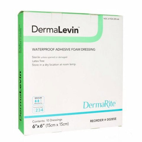 DermaRite, Foam Dressing DermaLevin  6 X 6 Inch Square Adhesive with Border Sterile, Box Of 10