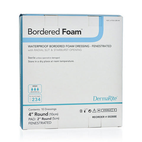 DermaRite, Foam Dressing 4 Inch Dia, Box Of 10