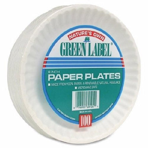 Lagasse, Plate Green Label  Nature's Own White Disposable Paper 6 Inch Diameter, 1 Pack