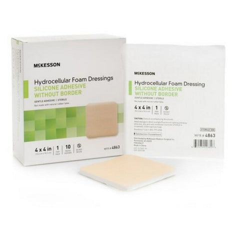 McKesson, Silicone Foam Dressing McKesson 4 X 4 Inch Square Silicone Gel Adhesive without Border Sterile, 1 Sterile