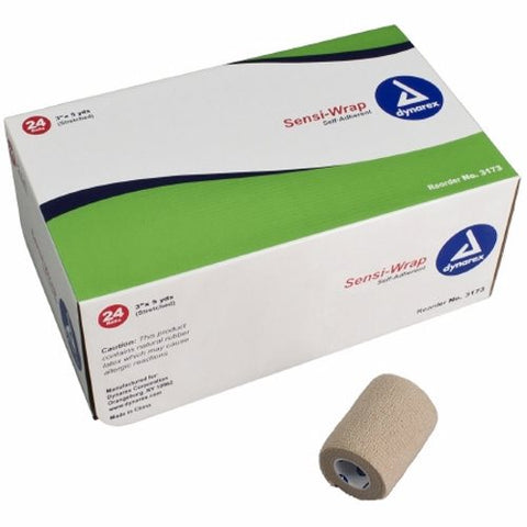 Dynarex, Cohesive Bandage Sensi-Wrap 3 Inch X 5 Yard Standard Compression Self-adherent Closure Tan NonSteril, Count of 24