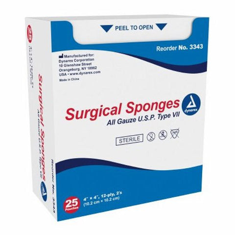 Dynarex, Gauze Sponge 4 X 4 Inch 12-Ply Sterile 3343, Box Of 1