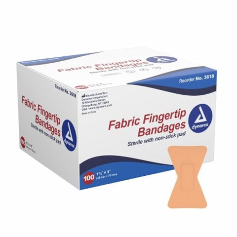 Dynarex, Adhesive Strip Dynarex  1-3/4 X 2 Inch Fabric Fingertip White Sterile, Box Of 100