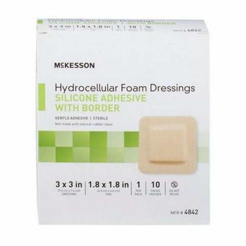 McKesson, Foam Dressing 3 X 3 Inch With Border Film Backing Silicone Gel 4842, Count of 1