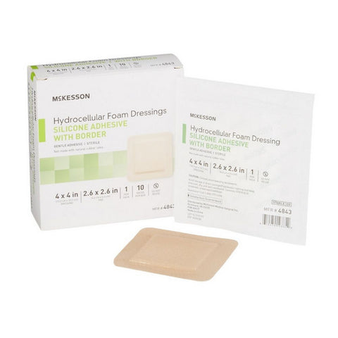 McKesson, Foam Dressing 4 X 4 Inch With Border Film Backing Silicone Gel 4843, 1 Each
