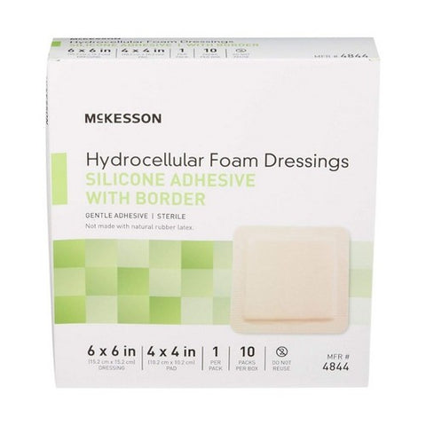 McKesson, Foam Dressing 6 X 6 Inch With Border Film Backing Silicone Gel 4844, Case Of 20