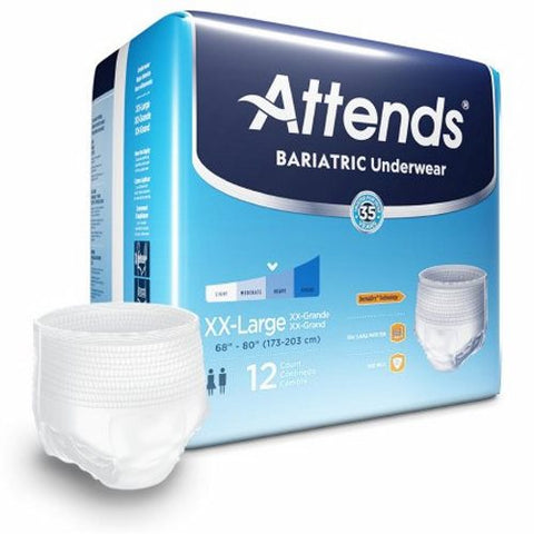 Attends, Unisex Adult Absorbent Underwear Pull On with Tear Away AU50, Count of 12