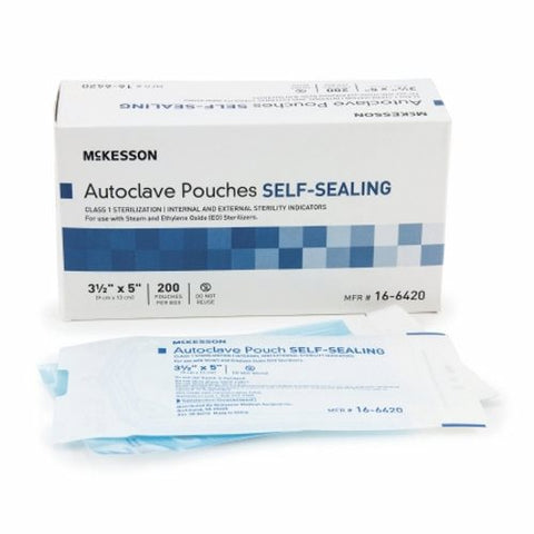 McKesson, Sterilization Pouch Ethylene Oxide EO Gas Steam 3-1/2 X 5 Inch 16-6420, Box Of 200