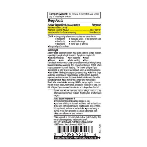 Gericare, Pain Relief Naproxen Sodium, 100 Tablets