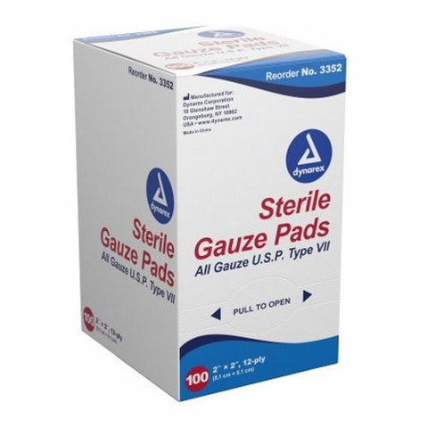 Dynarex, Gauze Sponge 2 X 2 Inch 12-Ply Sterile 3352, Case Of 24