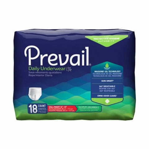 First Quality, Unisex Adult Absorbent Underwear Prevail  Pull On with Tear Away Seams Small / Medium Disposable Hea, Pack Of 18