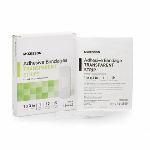 McKesson, Adhesive Strip McKesson 1 X 3 Inch Silicone Rectangle Sheer Sterile, 1 Each