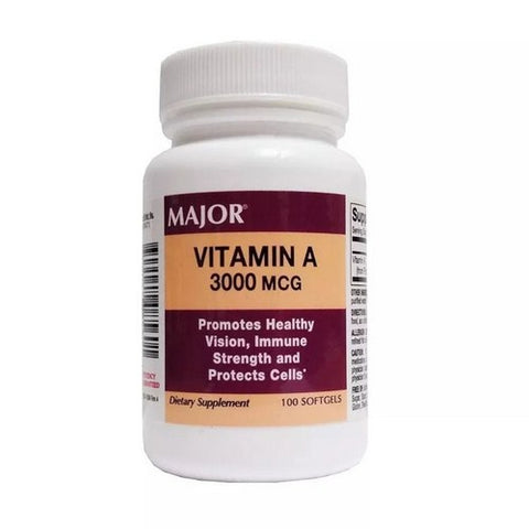 Major Pharmaceuticals, Vitamin Supplement Major  Vitamin A 10000 IU Strength Capsule 100 per Bottle, Count of 1