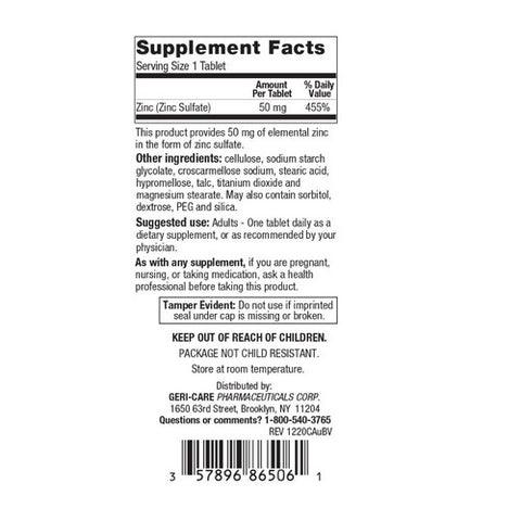 Gericare, Mineral Supplement Geri-Care Zinc Sulfate, 50 mg, 60 Tablets