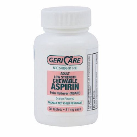 McKesson, Pain Relief Geri-Care  81 mg Strength Aspirin Chewable Tablet 36 per Bottle, Count of 1