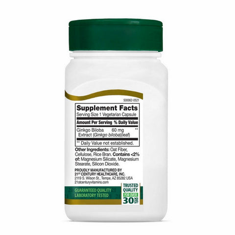 21st Century, Ginkgo Biloba Extract, 60 Veg Caps