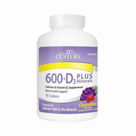 21st Century, Calcium 600 + Vitamin D3 with Minerals Chew, 75 Chewable Tabs