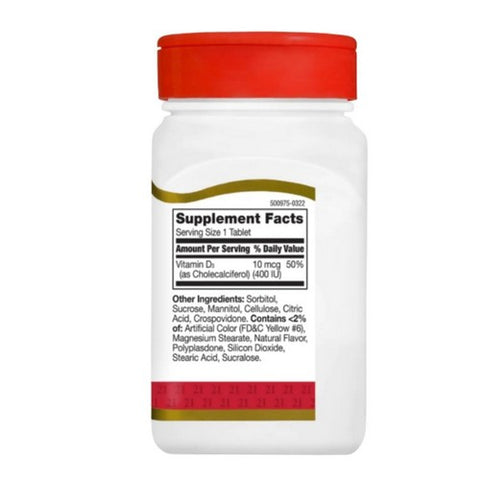 21st Century, Vitamin D3 Orange Chewable, 10mcg, 400 IU 110 Tabs
