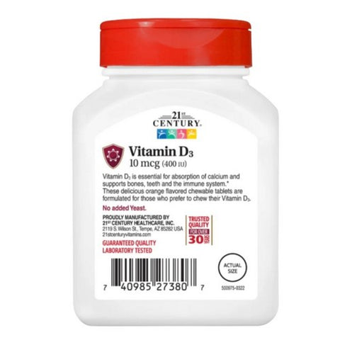 21st Century, Vitamin D3 Orange Chewable, 10mcg, 400 IU 110 Tabs
