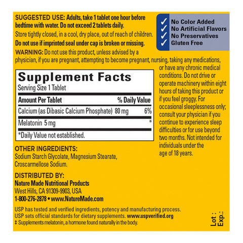 Nature Made, Melatonin Sleep Aid For Adults, 5 Mg, 90 Tabs