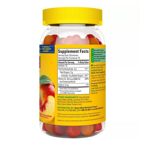 Nature Made, Vitamin D3 Gummies Strawberry Peach Mango, 50 Mcg, 150 Gummies