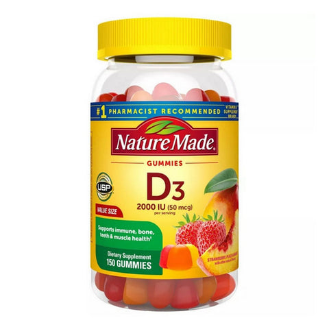Nature Made, Vitamin D3 Gummies Strawberry Peach Mango, 50 Mcg, 150 Gummies