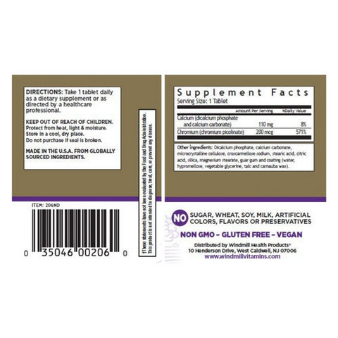Windmill Health, Chromium Picolinate, 200 mcg, 60 Tabs